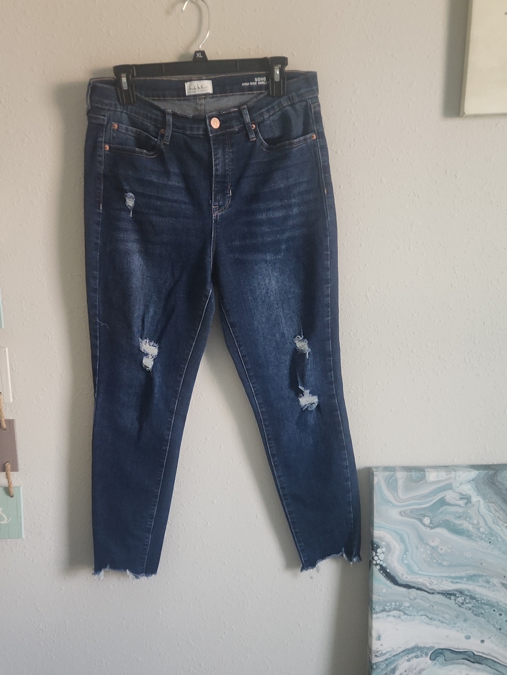 Nicole Miller Dark Blue Distressed Cropped Jeans
